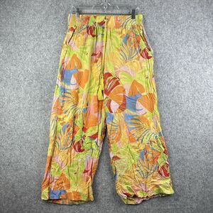 C C California Pants Womens L Tropical Floral Wide Leg Linen Blend Boho Beach